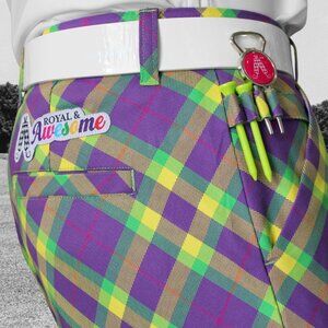 Royal & Awesome Men's Golf Pants Slim Fit Mardi Grass Golf Trousers Tartan Plaid